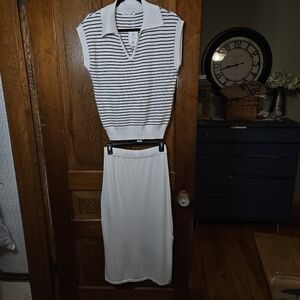 UEU 2-Piece Sweater Skirt Set – Women’s M, Black & White Office Chic NEW